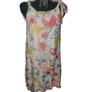 Bellambra White Floral Print Italian Silk Blend Halter Neck Shift Style Dress L